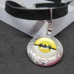 Tibetan Glass Batman+Pokeball Locket Choker